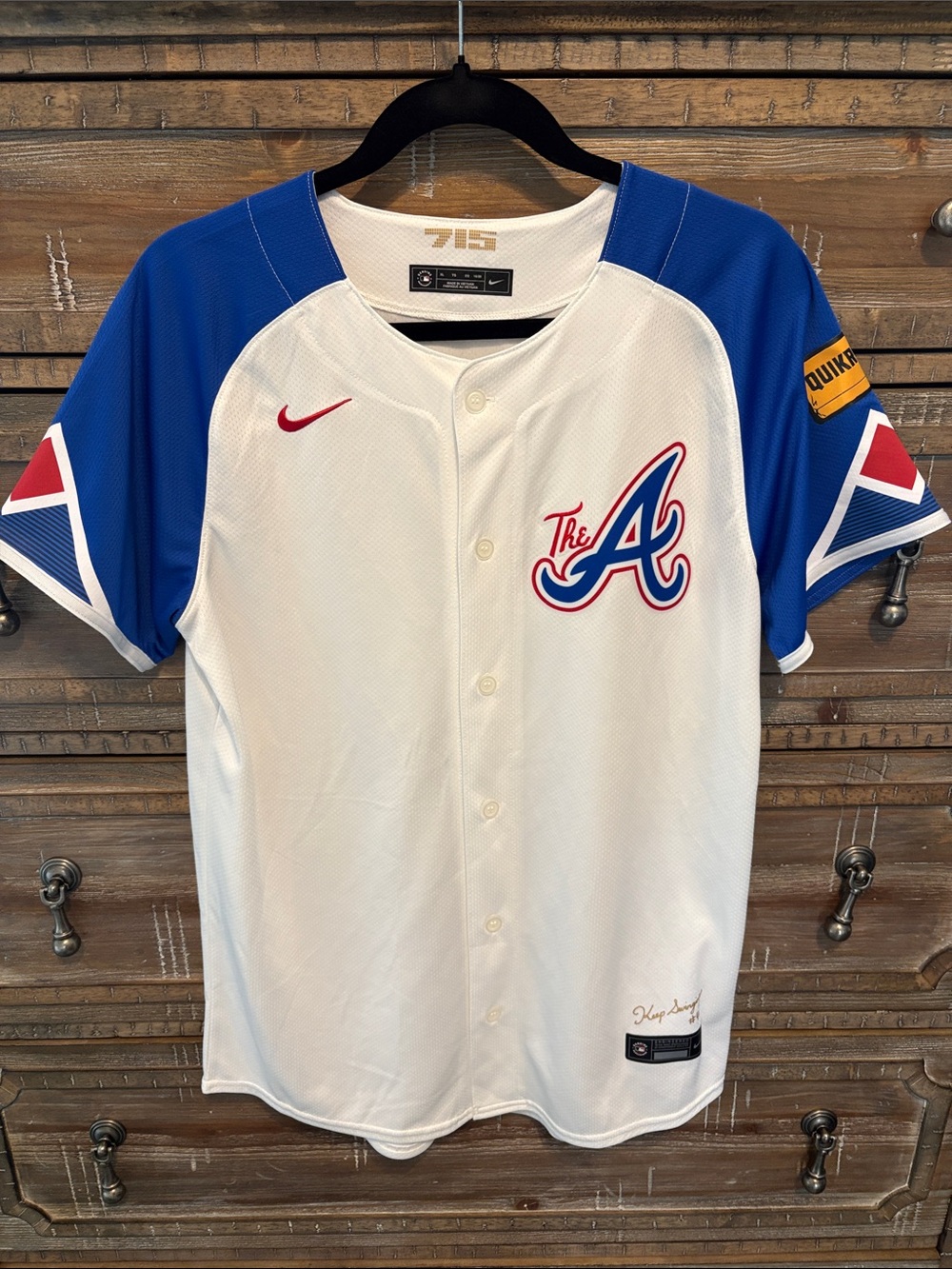 Nike Atlanta Braves- White & Blue Atlanta 'The A' Baseball Jersey
